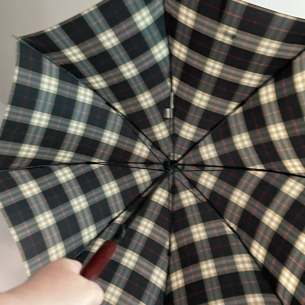Heritage Burberry Checkered Umbrella with Wooden Handle